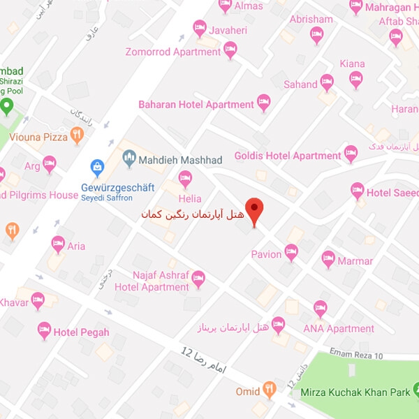 نقشه هتل آپارتمان رنگین کمان مشهد